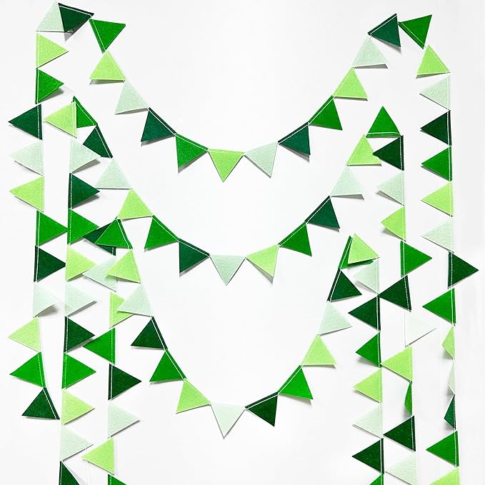 Green Party Decorations Ombre Green Felt Hanging Triangle Mini Bunting Pennant - Image 5