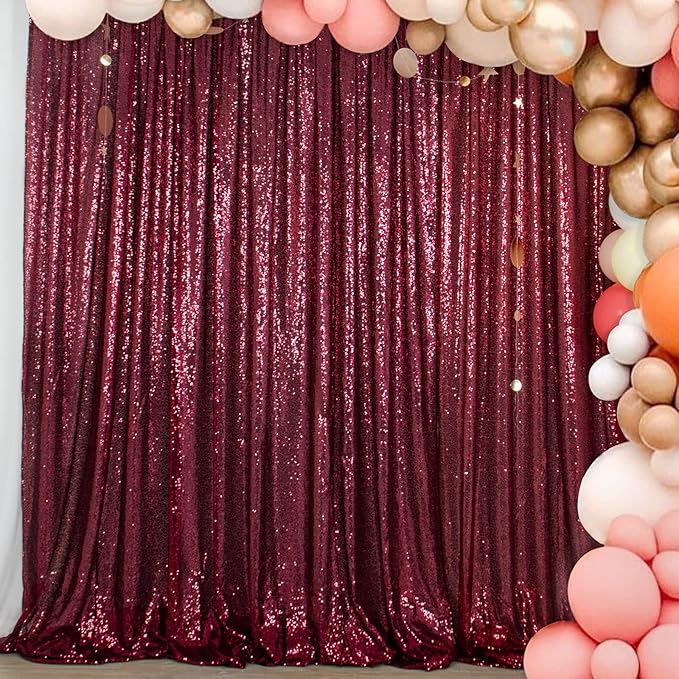 ShiDianYi 6x8FT Sequin Photo Backdrop Sparkle Fabric Window Curtains- Burgundy by ShiDianYi