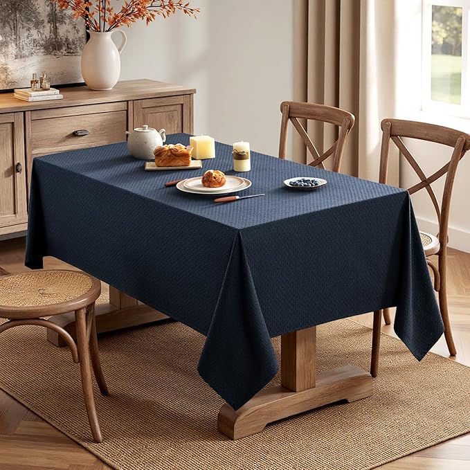 MIULEE Navy Linen Cottton Table Cloth Rectangle Tablecloth Waterproof - Image 4