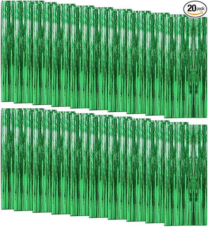 20 Pack Foil Curtain Backdrop Green Metallic Tinsel Foil Fringe Curtains Photo by KEJ