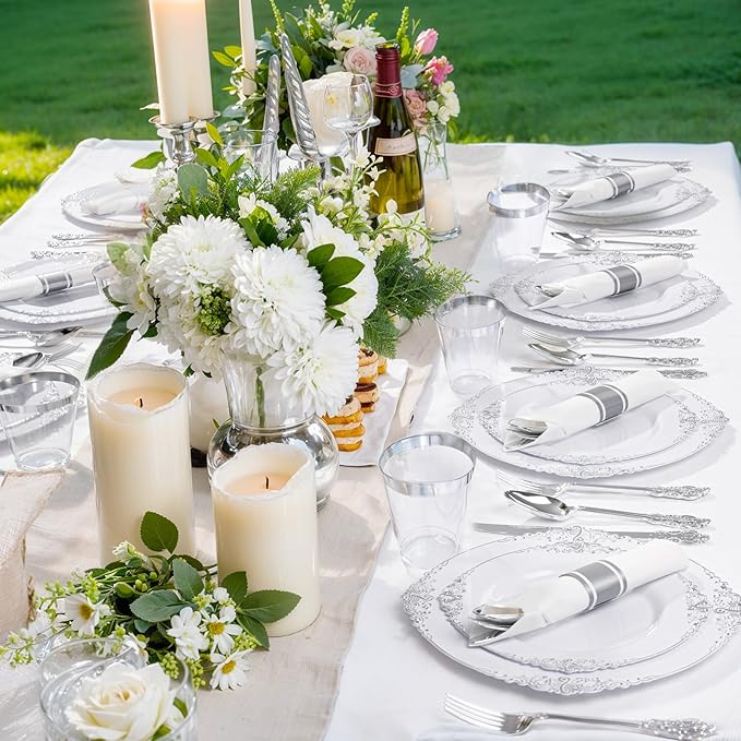 Liacere 350PCS Silver Plastic Plates&Pre Rolled Napkins - Image 4