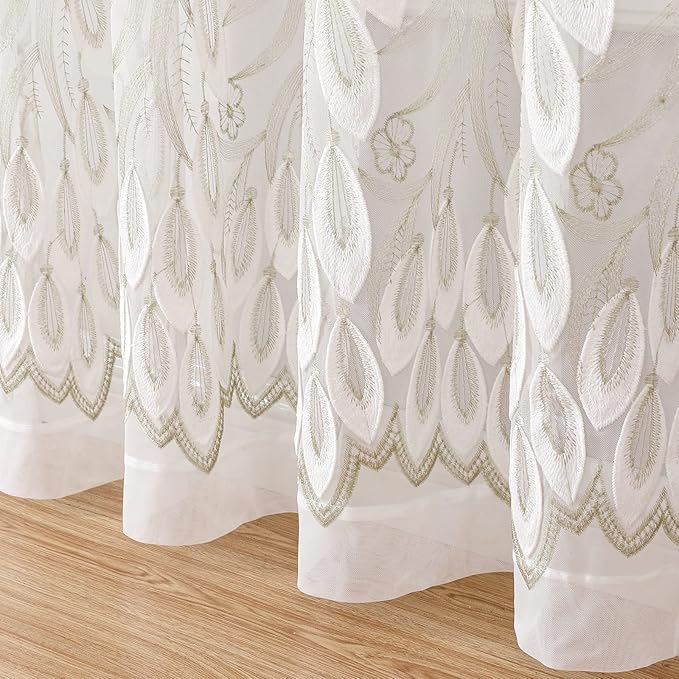 VISIONTEX White Sheer Voile Curtains, Decorative White Embossed Drip Rod Pocket - Image 3
