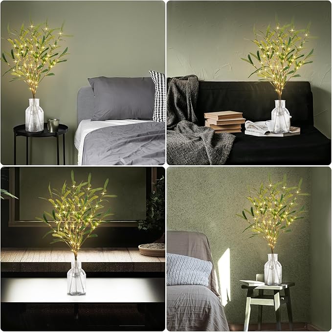 Olive Branches for Vases with Battery Operated Lights 33 Inches, 99LED Lighted - Image 7