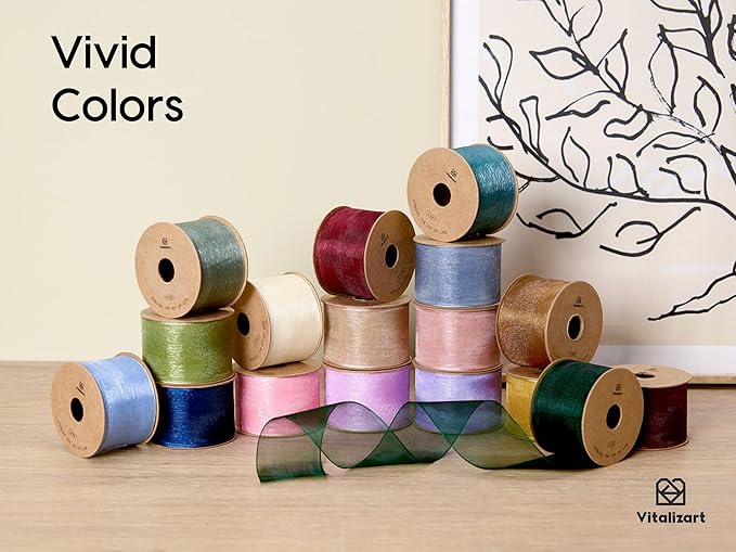 Vitalizart 1.5" x 45 Yards Organza Ribbon Pastel Color 9 Rolls x 5 Yd Sheer - Image 5