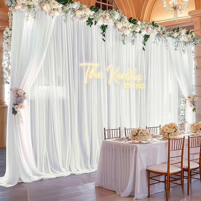10ft x 10ft Beige Backdrop Curtains, Wrinkle-Free Sheer Chiffon Fabric Photo - Image 6