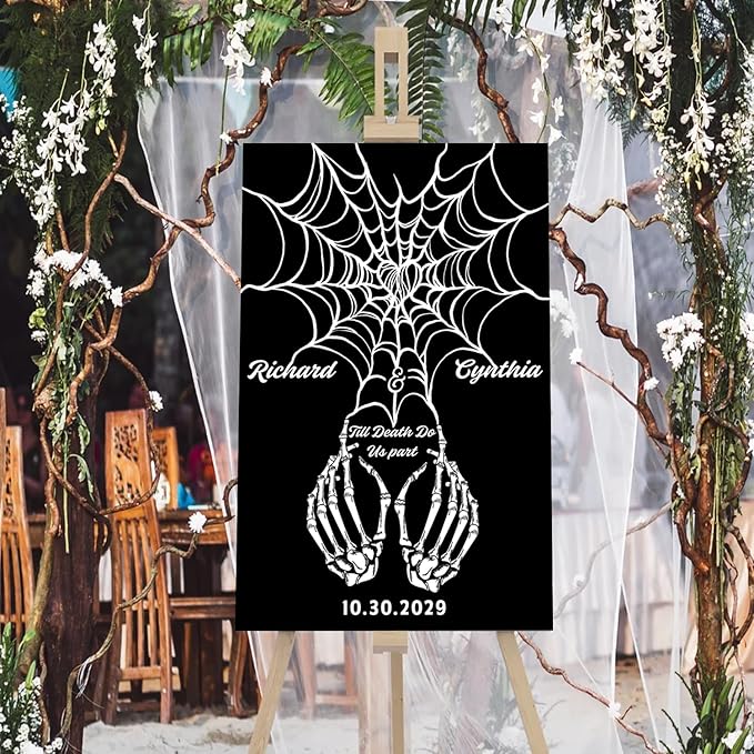 Halloween Wedding Welcome Sign, Gothic Welcome Sign Black Burgundy Wedding Sign - Image 4