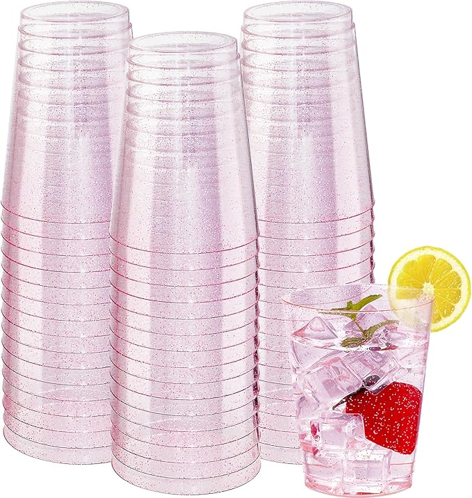 DaYammi 100 Pack 10oz Pink Plastic Cups, Premium Disposable Rose Gold Glitter by DaYammiwillaccompanyyou