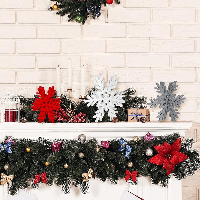 Qunclay 20 Pcs Wooden Snowflake Decorations 3D Snowflake Tabletop Decor - Image 5
