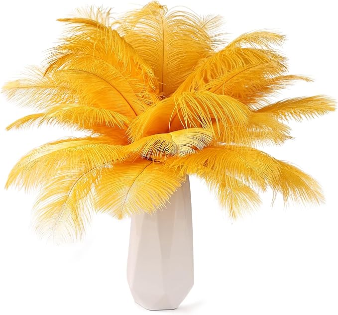 THARAHT Golden Yellow Ostrich Feathers 12pcs Natural Bulk 8-10Inch 20cm-25cm by THARAHT