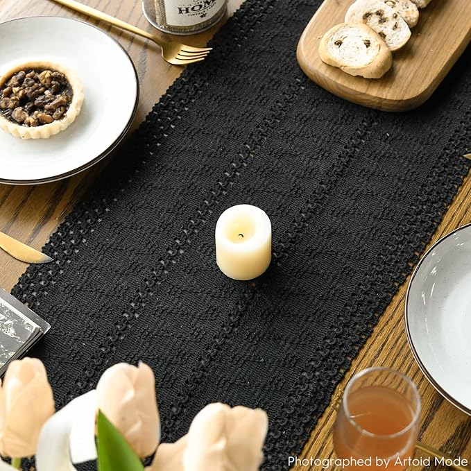 Artoid Mode Black Farmhouse Woven Rustic Hollow Table Runner, Seasonal Holiday - Image 5