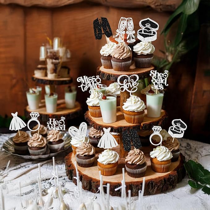 Gyufise 30Pcs She Said Yes Cupcake Toppers Glitter Diamond Ring I Do Love - Image 4