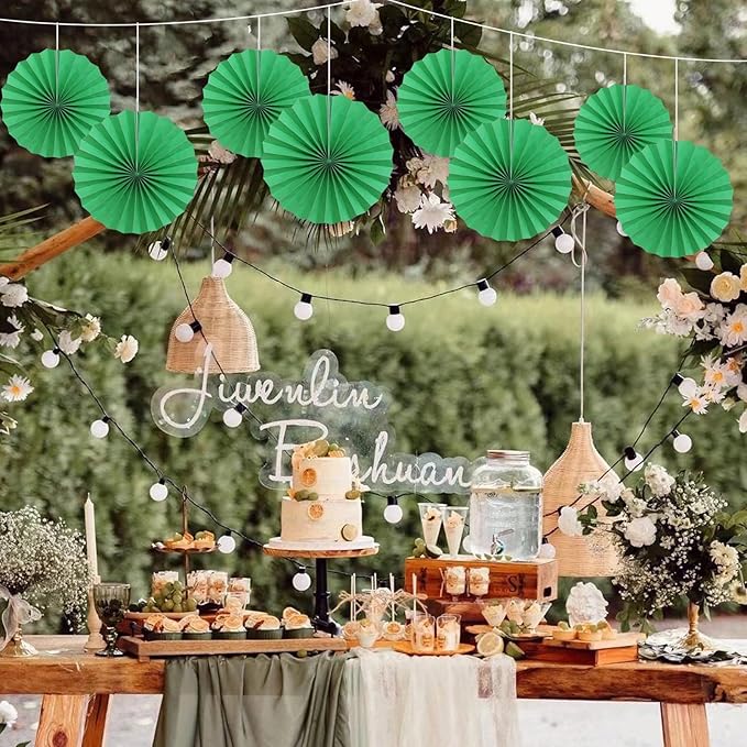 Green Party Decorations, Tennis Party Decorations Party Paper Fans Bulk 12in - Image 6