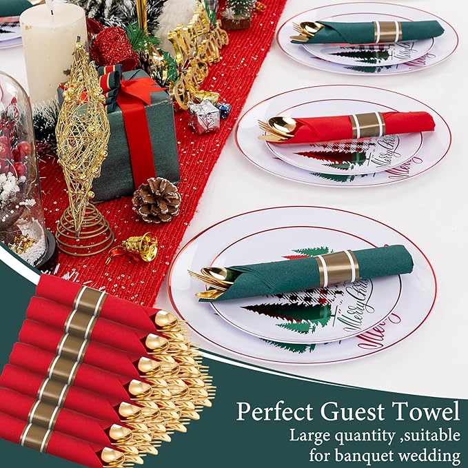 Supernal 240pcs Christmas Rolled Plastic Silverware, Wrapped Plastic Cutlery Set - Image 4