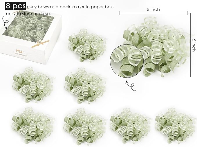 HUIHUANG Green Bows for Gift Wrapping Sage Green Gift Bows 5 inch x 8 Counts - Image 2