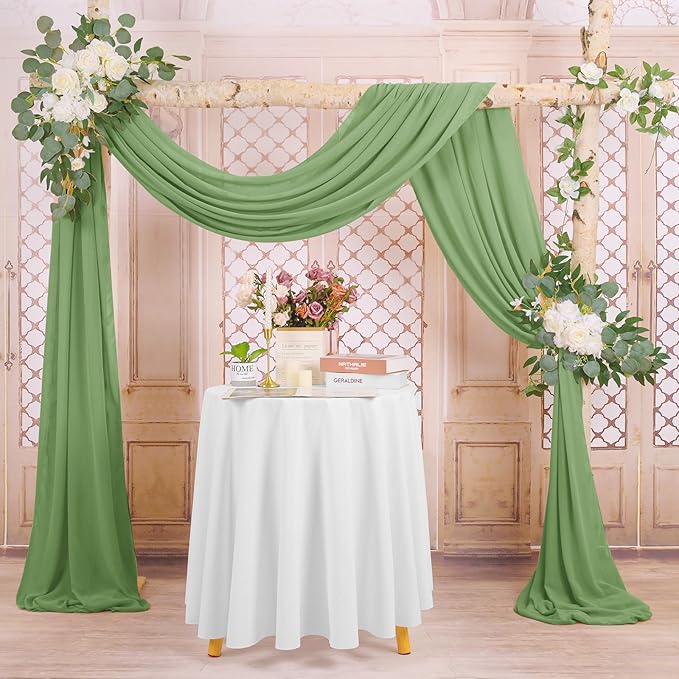 Wedding Arch Drapes, 4 Panels 28" x 20ft Sage Green Sheer Chiffon Curtains - Image 4