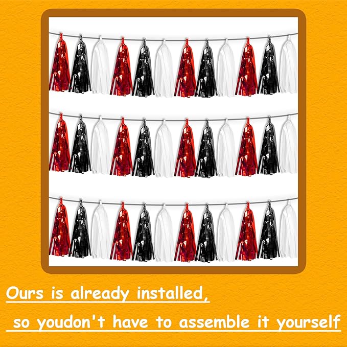 3P Black Red White Foil Fringe Tassel Banner Metallic Tinsel Streamer Garland - Image 3