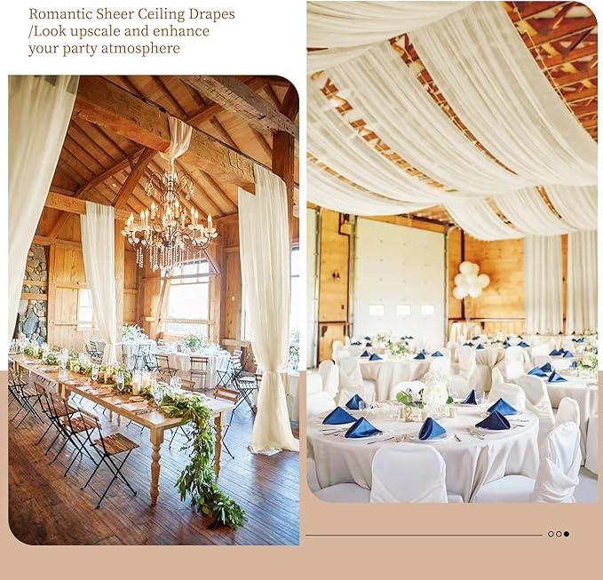 6 Panels Ivory Ceiling Drapes 5ftx20ft Wedding Ceiling Drapes Chiffon Fabric - Image 6