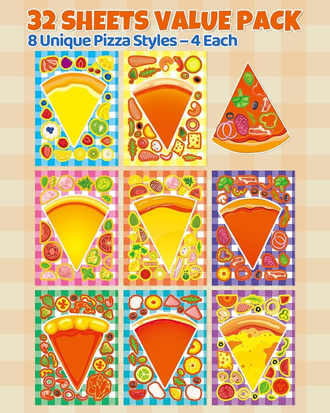 Aowplc 32 Sheets Make A Pizza Stickers - Image 2
