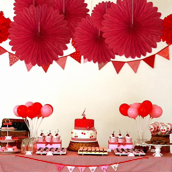 20 Pcs Red Hanging Paper Fan, Round Paper Fans Decorations Set - Image 6