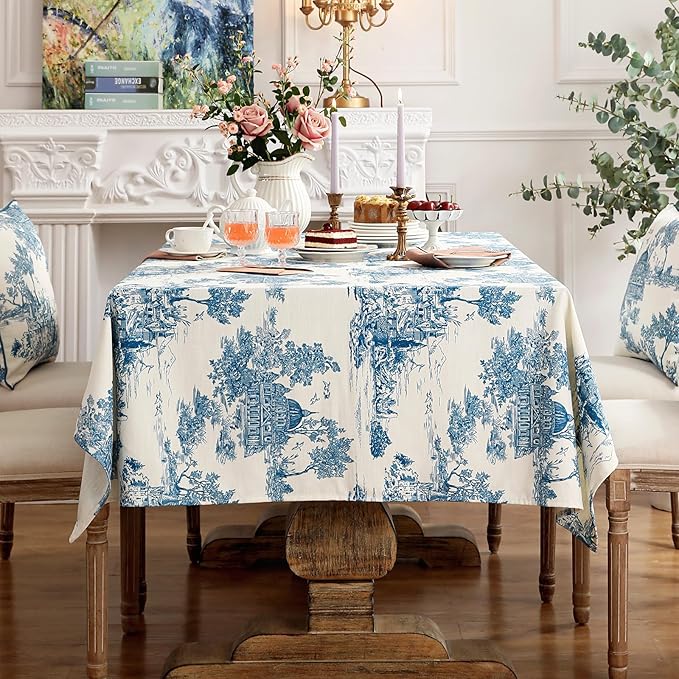 patdrea Designer Vintage Cyan Rectangle Small Tablecloth, Linen Ancient Castle - Image 3