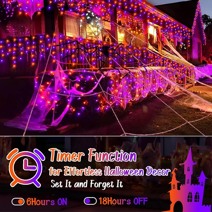 KNONEW 99FT 1216 LED Halloween Lights Decortation Orange Purple String Lights - Image 2