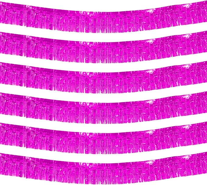 6 Pack 10 Feet Pink Metallic Foil Fringe Garland Rectangular Banner by Clayghsen