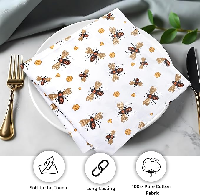 Urban Villa Dinner Napkins Honey Bee Print Cloth Napkins Oversized 20x20 Inches - Image 8