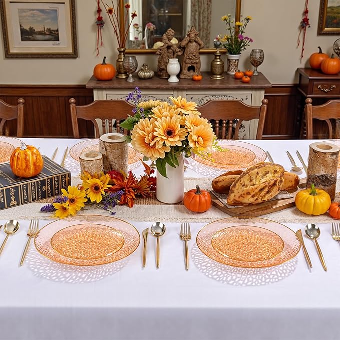 Rubtlamp 100Pcs Thanksgiving Plastic Dinner Plates, 10 Inch Disposable Orange - Image 5