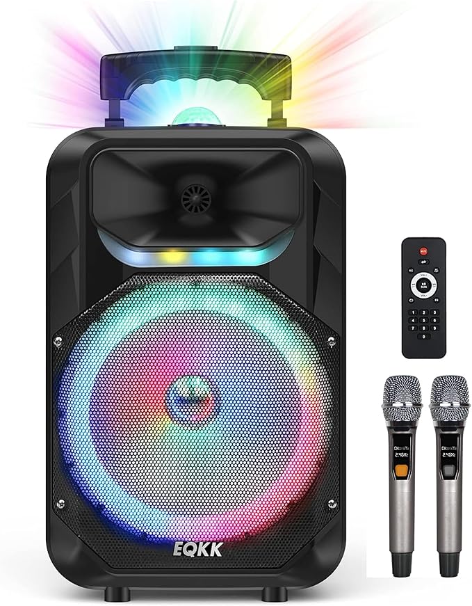 Karaoke Machine with 2 Wireless Microphones, Party Speaker by EQKK