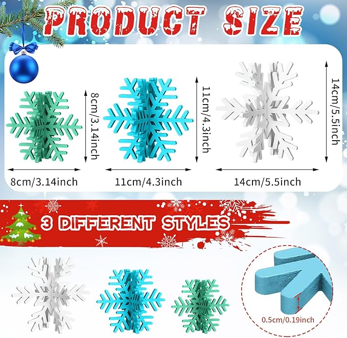 Bucherry 12 Pcs Wooden Snowflake Table Decor 3D Snowflake Tabletop Signs and - Image 2