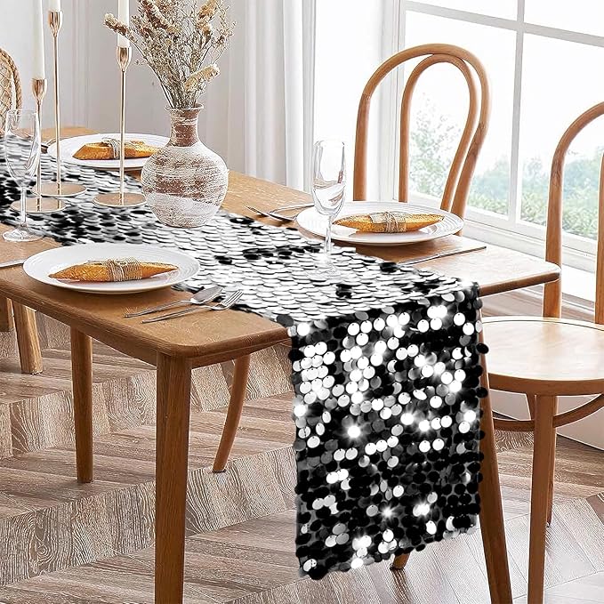 VHH Sequin Table Runner 12 x 108 inches Black Table Runner, Glitter Runner - Image 3