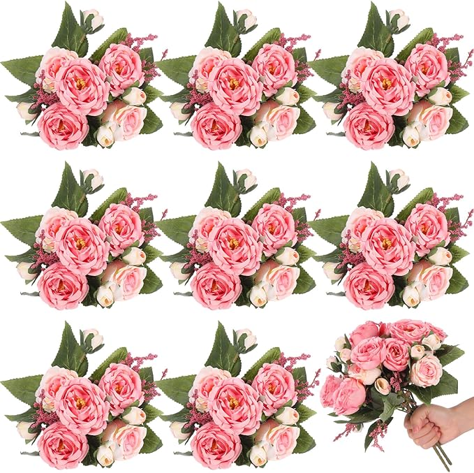 8 Bundles Artificial Peonies Flowers Boho Faux Flowers Arrangements Artificial by Yuxung