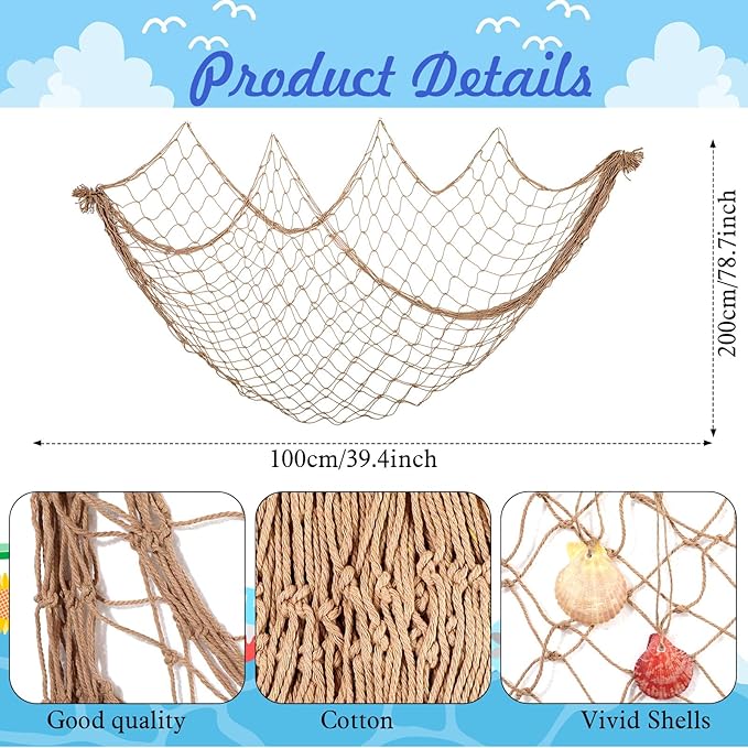 Marsui 11 Pcs Wooden Nautical Wall Decor Fishing Net Decoration, Include - Image 2