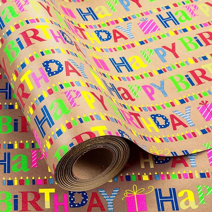 Yarcony Kraft Birthday Wrapping Paper Mini Roll, Gift Wrapping Paper, - Image 8