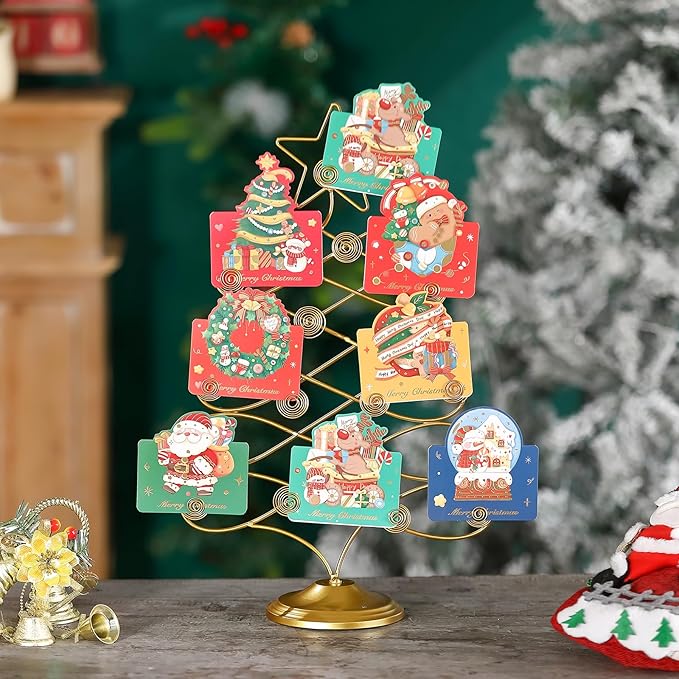 Christmas Tree Card Holder Tabletop, 18 Inch Gold Tree Holiday Card Display - Image 2