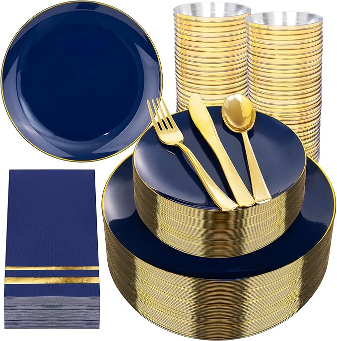 NOCCUR 350PCS Navy Blue Plastic Plates by NOCCUR