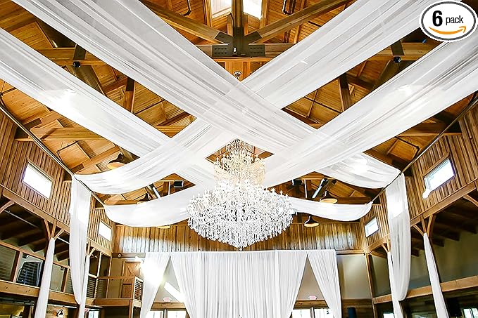 6 Panels White Ceiling Drapes for Wedding 5ftx15ft by HNPSTBNO