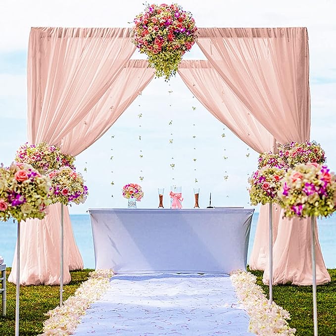 DUOBAO Chiffon Backdrop Curtains 2 Panels 8FT Voile Curtain Peach 58"x96"Baby by DUOBAO