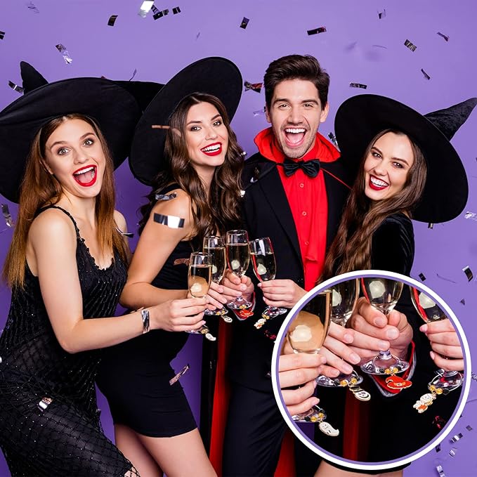 Inbagi 24 Pcs Halloween Wine Glass Charms Halloween Enamel Wine Charms Pendant - Image 6