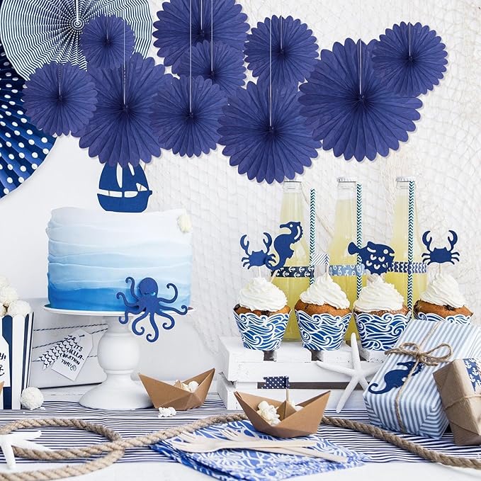 20 Pcs Blue Hanging Paper Fan, Hanging Honeycomb Round Paper Fans - Image 6
