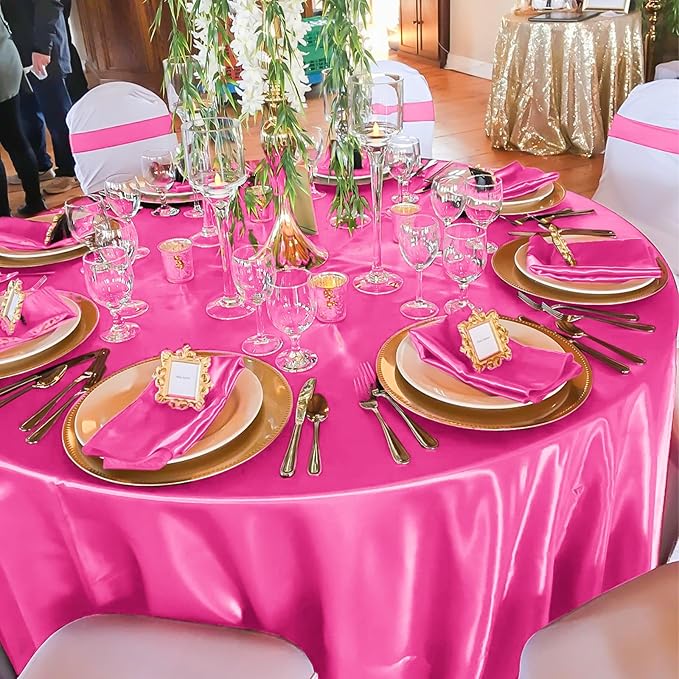 12 Pack 108 Inch Hot Pink Satin Tablecloth - Image 3