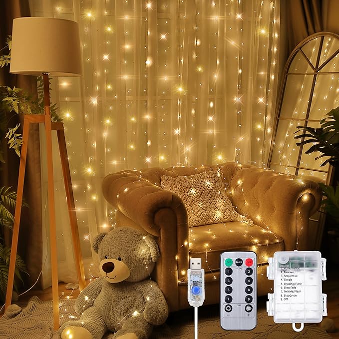 Meonum Curtain Tapestry Backdrop String Lights, Each 13 Strings 6.6 x 5 ft by Meonum
