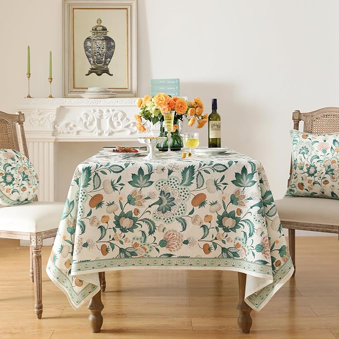 patdrea Designer Green Rectangle Table Cloth, Vintage Italian Floral Country - Image 3