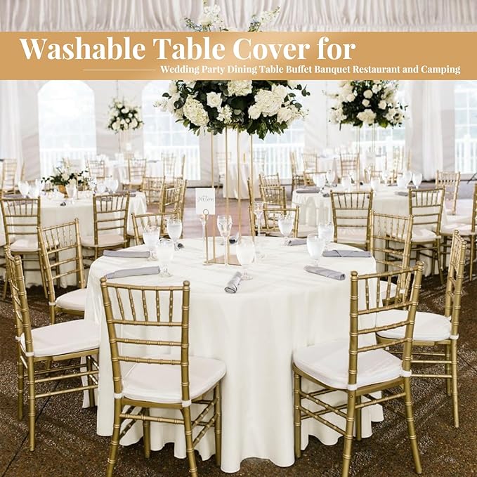 fani 12 Pack 90 Inch Round Tablecloth Ivory Polyester Fabric Table Cloth - Image 3