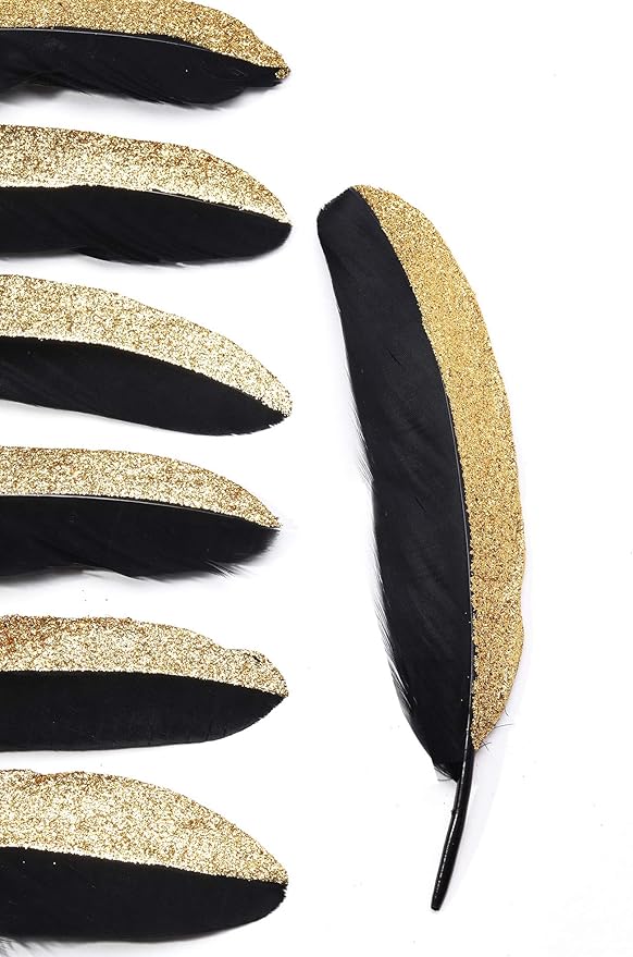 BABEYOND 42 Pcs 1920s Gatsby Gold Dipped Feather Natural Décor Glitter Feather - Image 3