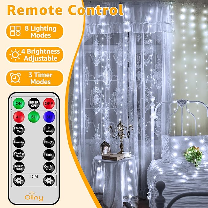 Ollny Curtain Lights 600LED 19.7ft x 9.8ft, IP67 Waterproof Outdoor Curtain - Image 3