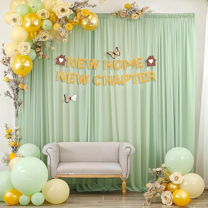 10ft x 10ft Sage Green Backdrop Curtains, Wrinkle-Free Sheer Chiffon Fabric - Image 4