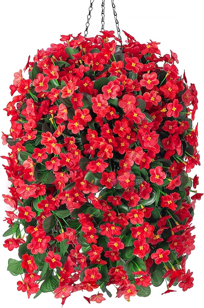 Artificial Fake Red Hanging Flowers Plants Basket by HyeFloraartificialflowers
