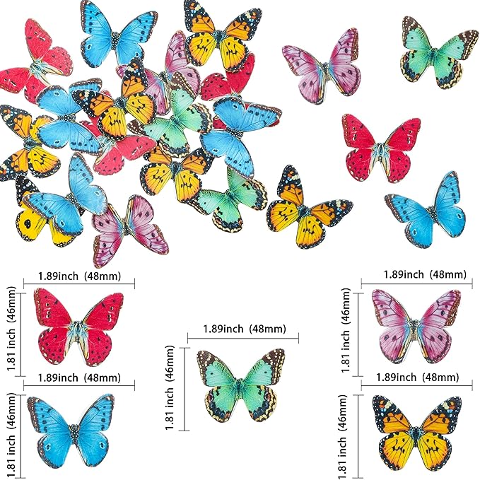 Ephlyn 48Pcs Edible Butterfly Cupcake Toppers 3D Mixed Color Cake Picks 3D - Image 2