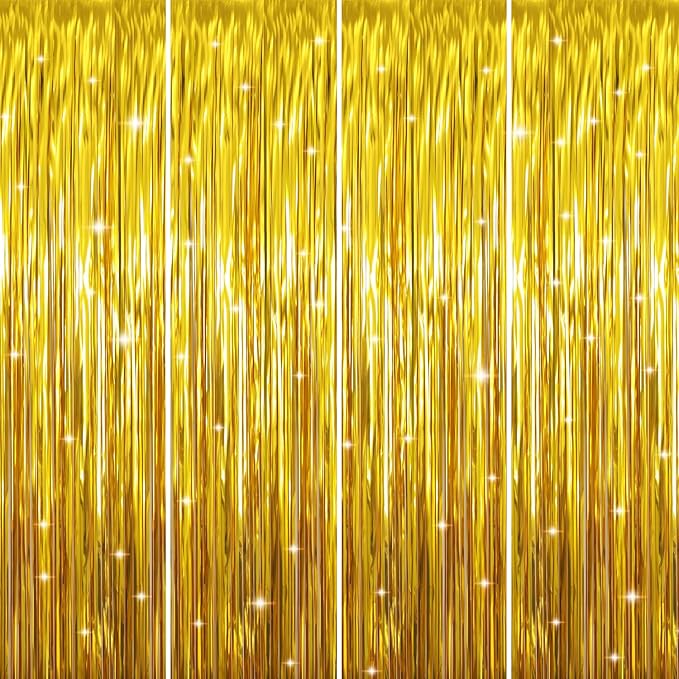 GOER 3.2 ft x 9.8 ft Metallic Tinsel Foil Fringe Curtains Party Photo Backdrop by GOER